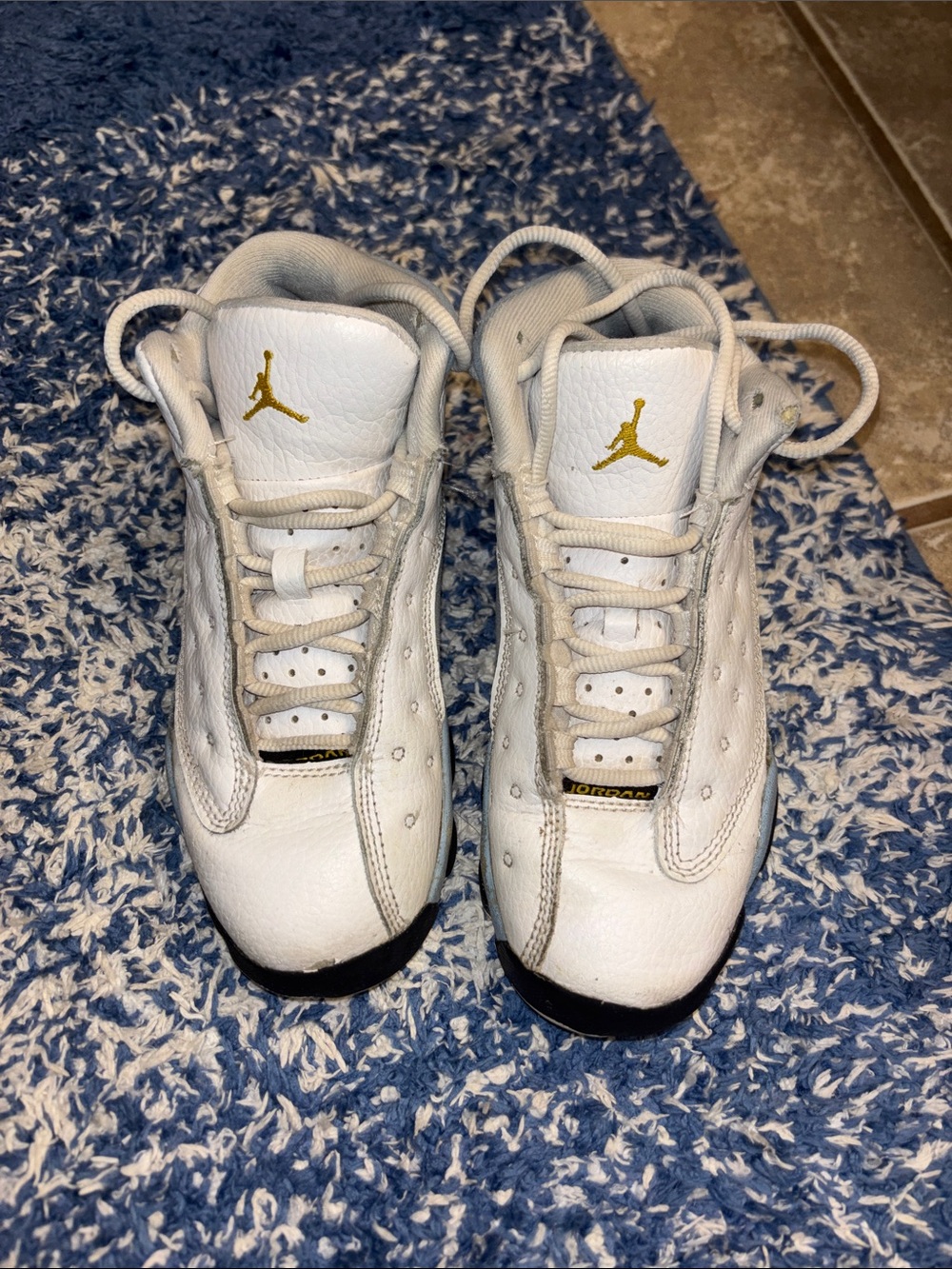 Air Jordan 13 Retro Kids White and Light Blue gray Sneakers 13C unisex